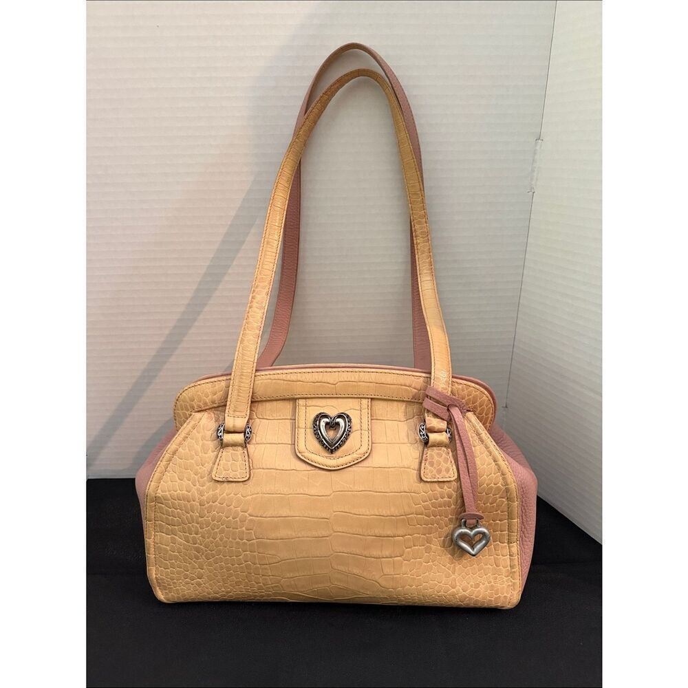 Brighton Yellow/Pink Croc-Embossed Heart Accent Shoulder Bag